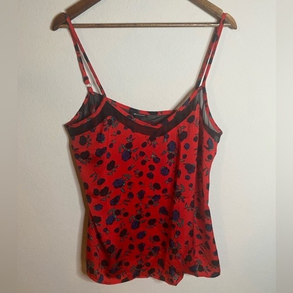Red Floral Satin Cami Women’s Size Large I love Ronson